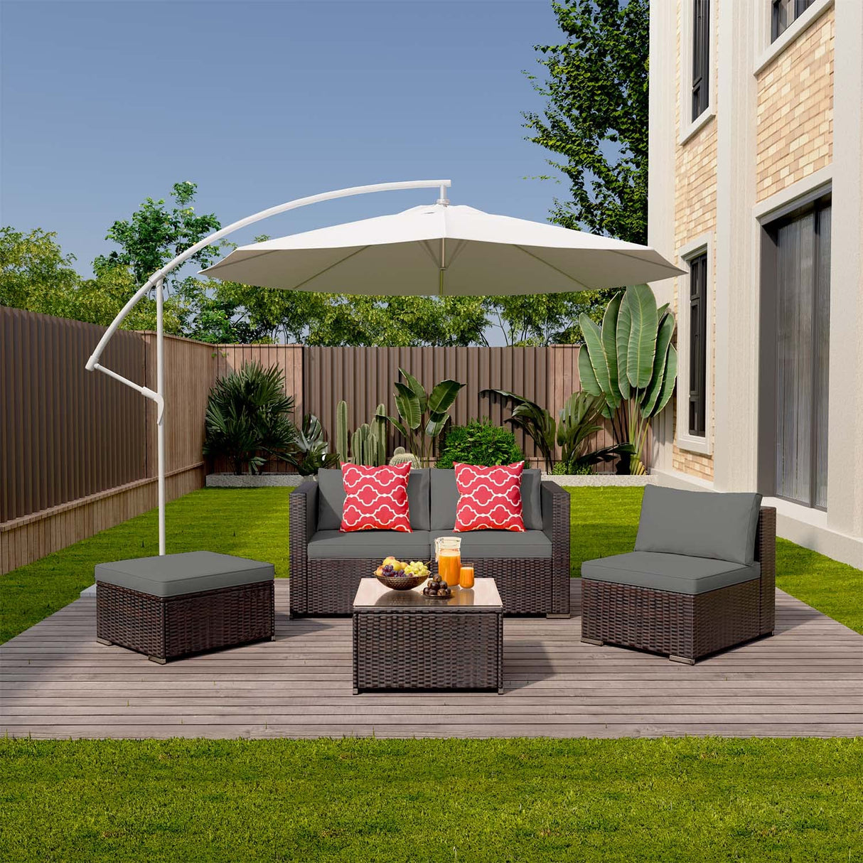 Aiho Outdoor Patio Furniture Sets All Weather Wicker Rattan Patio Conversation Set with Glass Table (Grey)