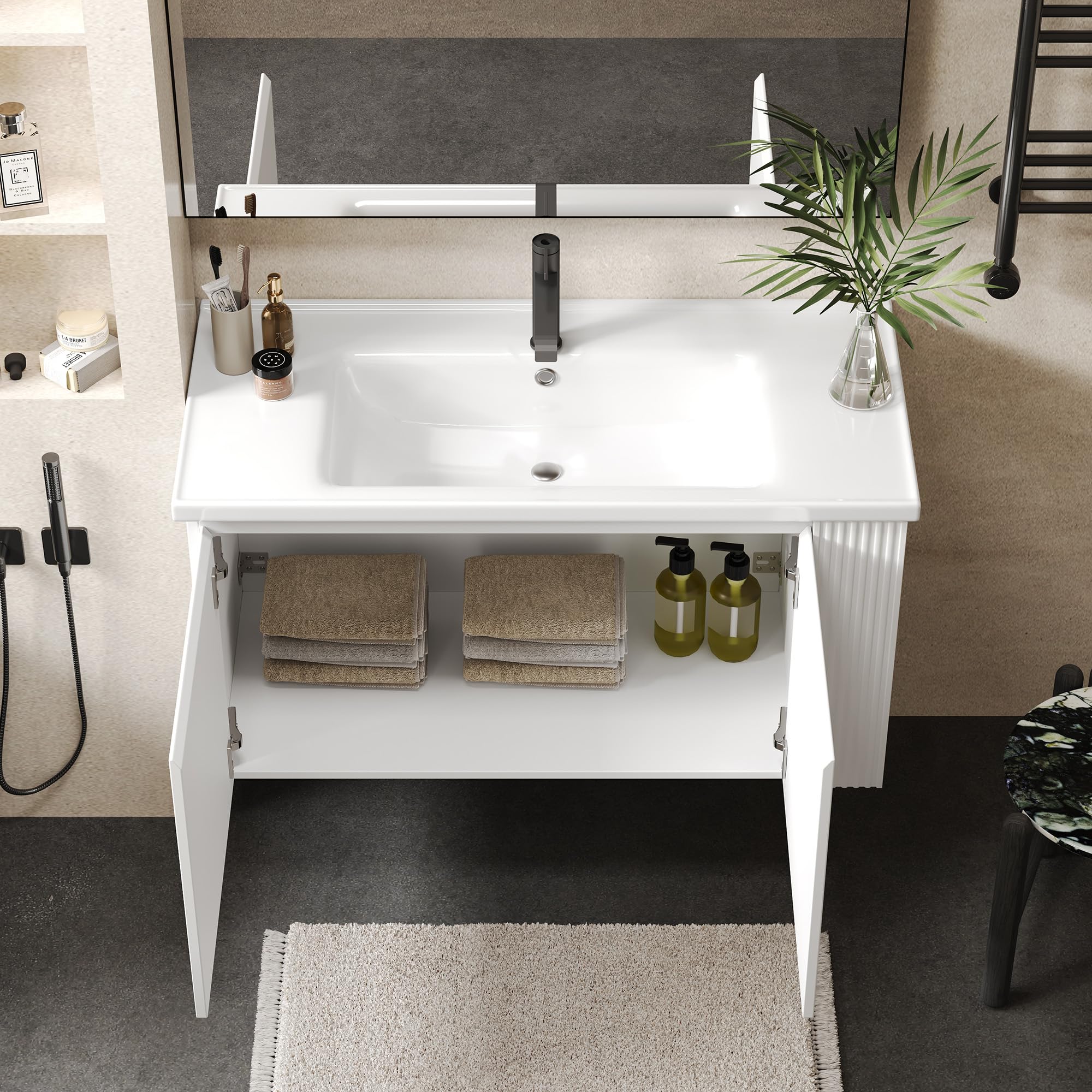 36" Bathroom Vanity with Sink, Wall Mounted Bathroom Vanity Cabinet