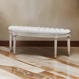 Nive 53 Inch Bench, Semiround Shape, Encrusted Faux Diamond, Silver Oak