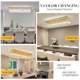 8-Lights Rectangular Flush Mount Ceiling Light Gold Rectangle Modern Crystal Chandelier