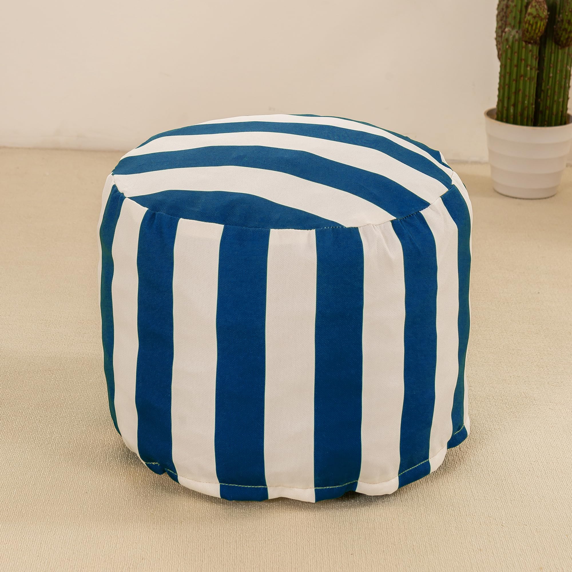 Waterproof Round Stuffed Pouf Ottoman, Indoor Outdoor Pouf Foot Stool Storage Ottoman