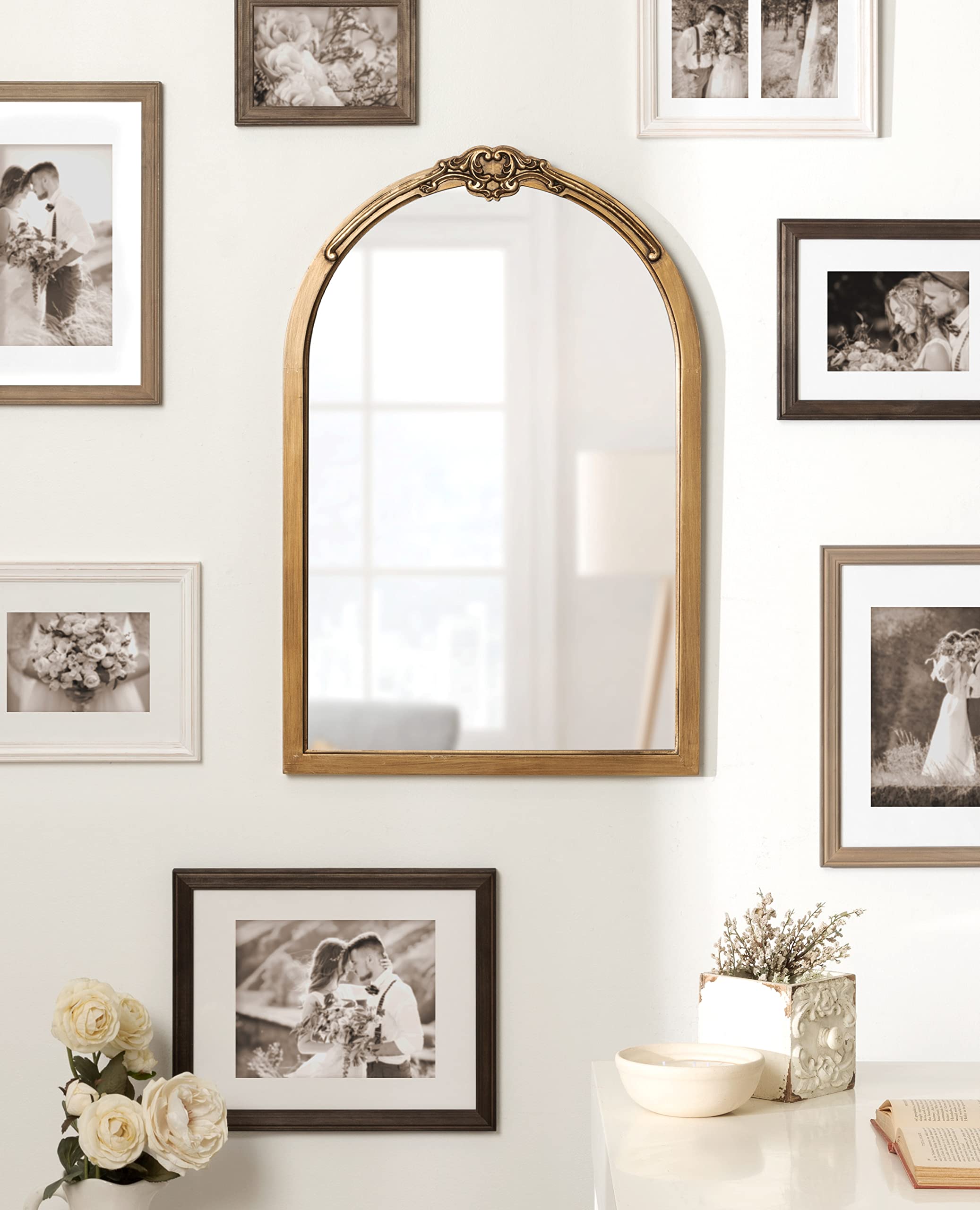 Astrid Arched Ornate Mirror,  Antique Gold, Traditional Decorative Arch Wall