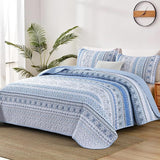 Boho Quilt Set Queen Size,3 Piece Mint Green Bohemian Striped Bedspread Coverlet Set