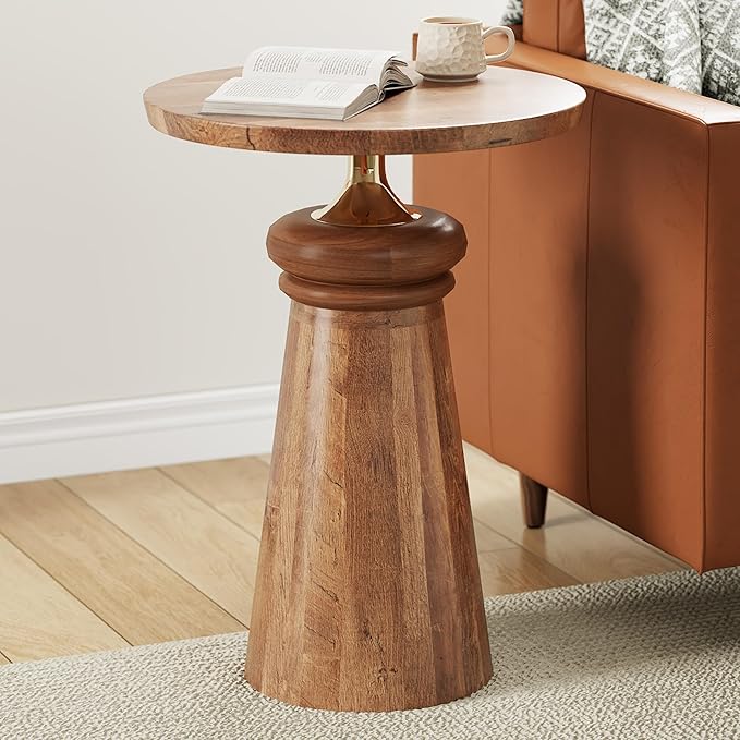 Hiltona Wood End Table, Small Drink Table, Indoor Round Side Table