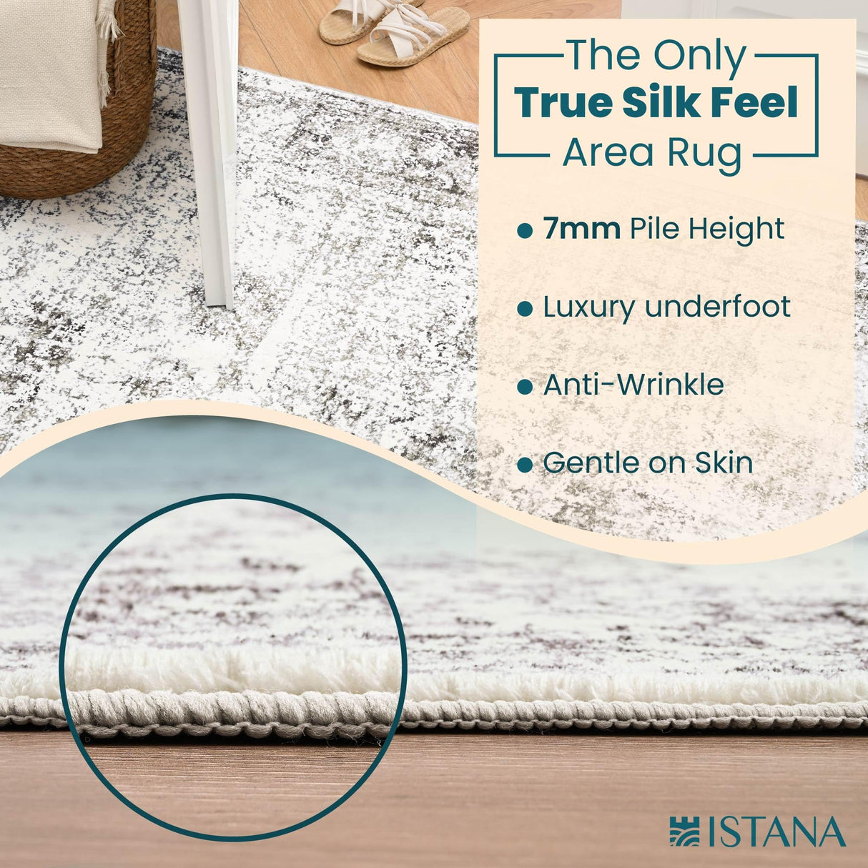 Istana 8x10 Rug – Grey & Beige Area Rug - Foldable Boho Rugs for Living Room 8x10 - Stain Resistant Modern Area Rugs 8x10 - Living Room Area Rugs 8x10 - Eco-Friendly Boho Washable Rug