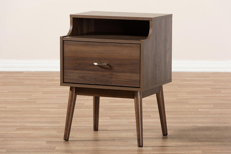 Studio Sharon Mid-Century Modern Walnut Brown Finished Nightstand