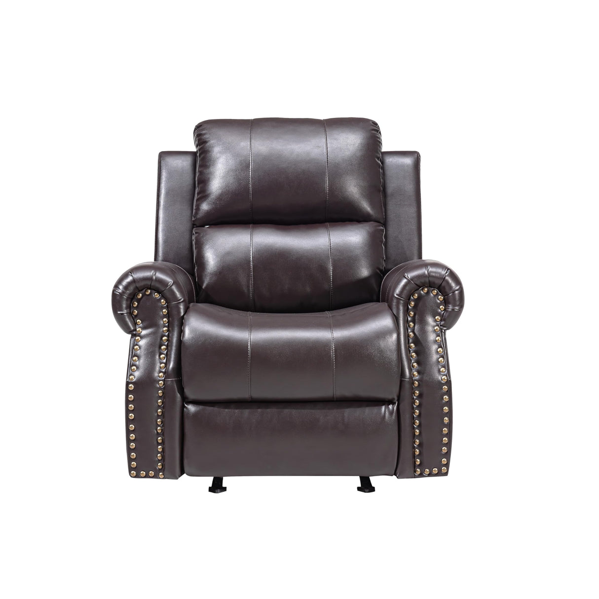 Tavi 37 Inch Glider Chair, Power Recliner, Nailhead Trim, Brown Upholstery