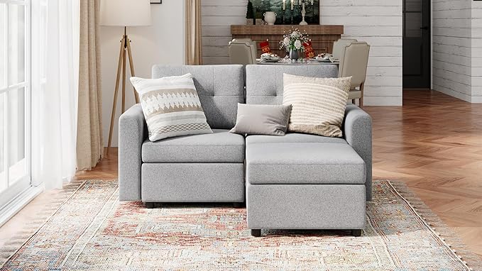 Rubik III 2 Seats Living Room Sofa Set, Love Seat Modular Sectional Sofa, Modern Extra Large Sofa Couch with Storage Seats & Removable Cover, Loveseat Convertible Sofa, Beige