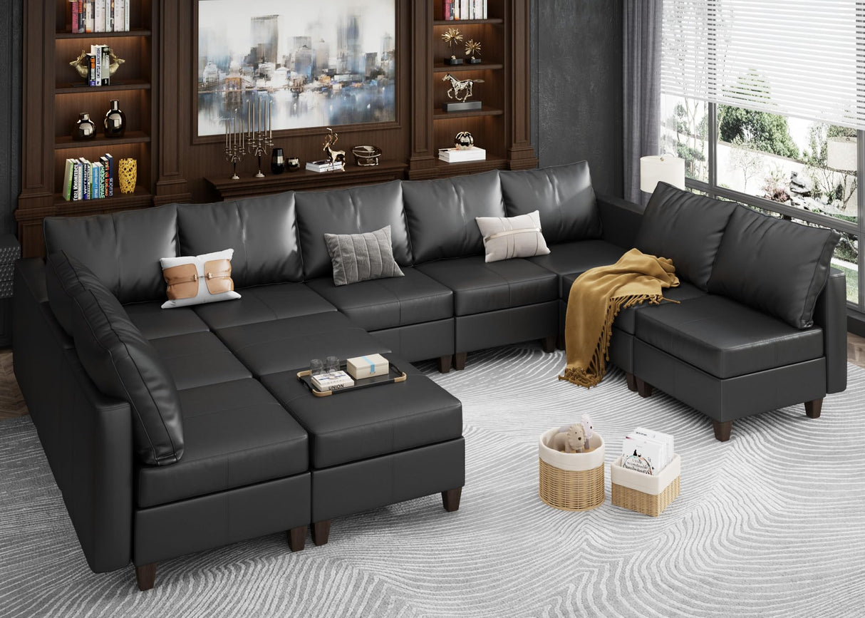 Large Modular Sectional Couch U Shaped Sofa with Storage, Faux Leather Modular Sofa