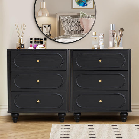 Dresser for Bedroom Set of 2, Mid Century Modern Chest of Drawers, Wood Storage Small Dresser Organizer for Bedroom Living Room Hallway Closet, Black