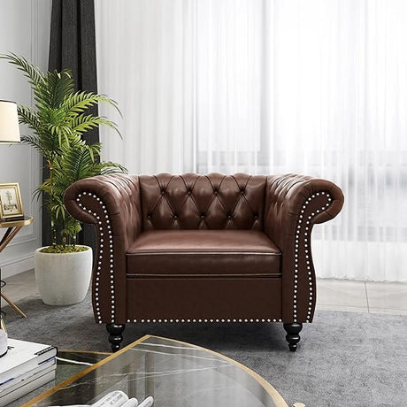 Modern Tufted Couch 3 Seater with Rolled Arms and Nailhead