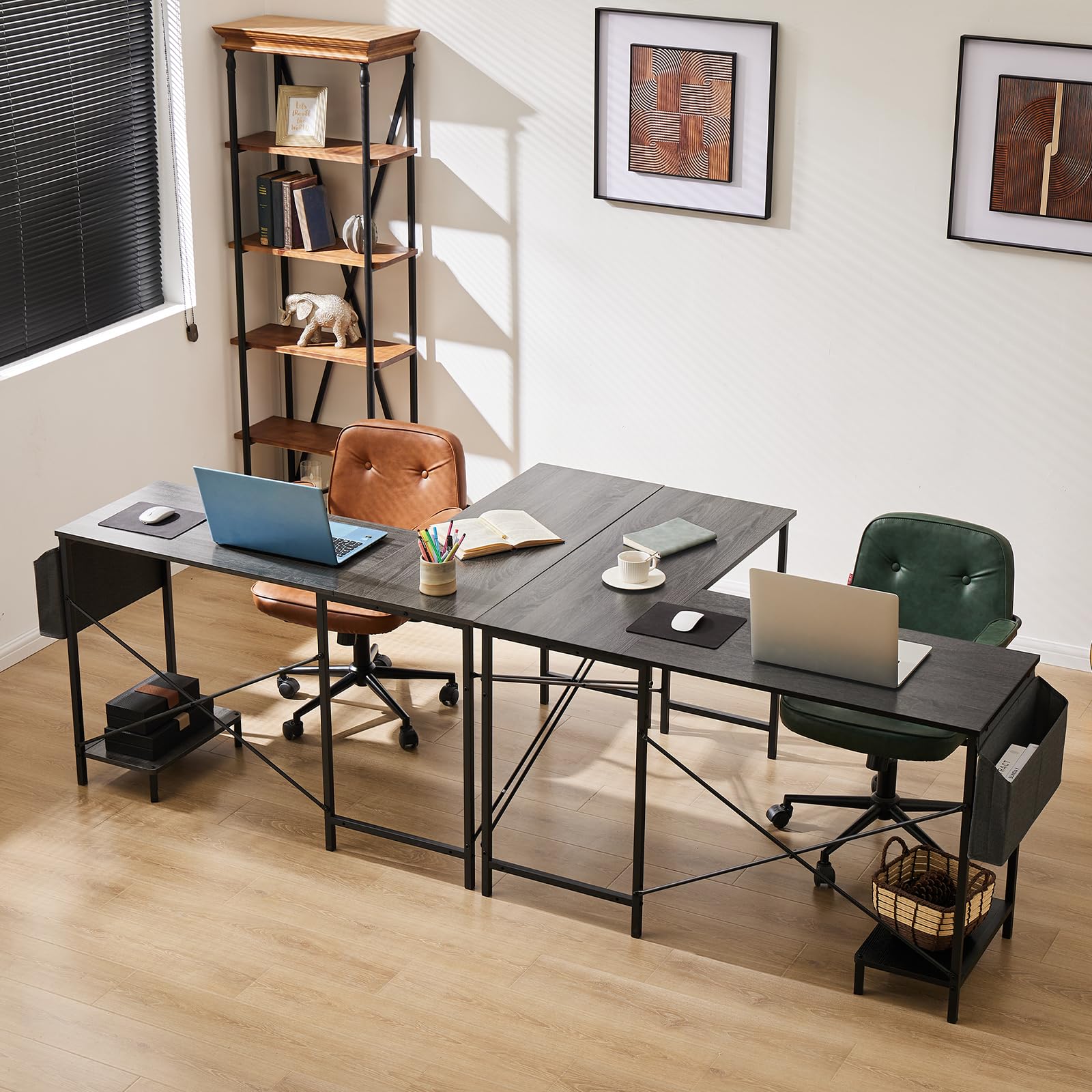 L Shaped Desk Gaming Computer 50 Inch Reversible Corner PC Work Table for Writing
