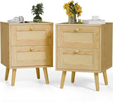 Rattan Nightstand, End Table, Nightstands Set of 2, Side Table with 2 Hand Made Rattan