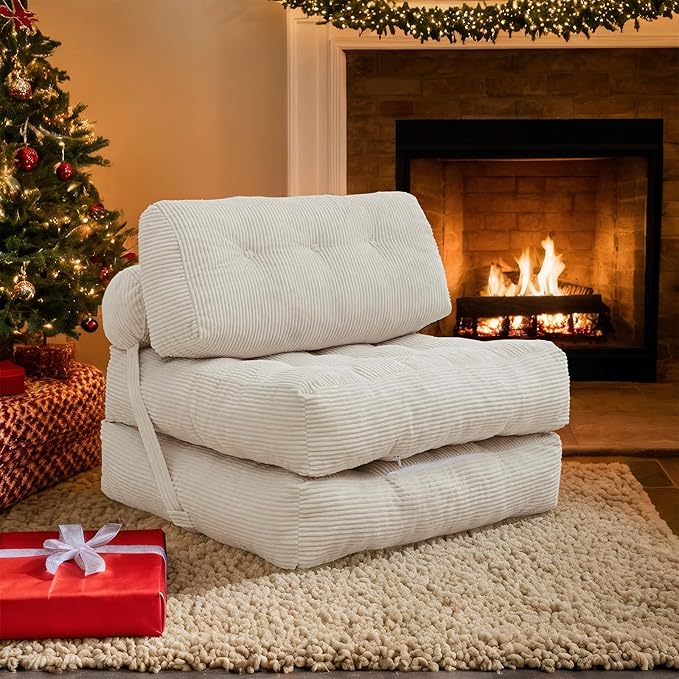 Folding Sofa Bed，Corduroy Futon Sofa Bed, Convertible Sleeper Chair