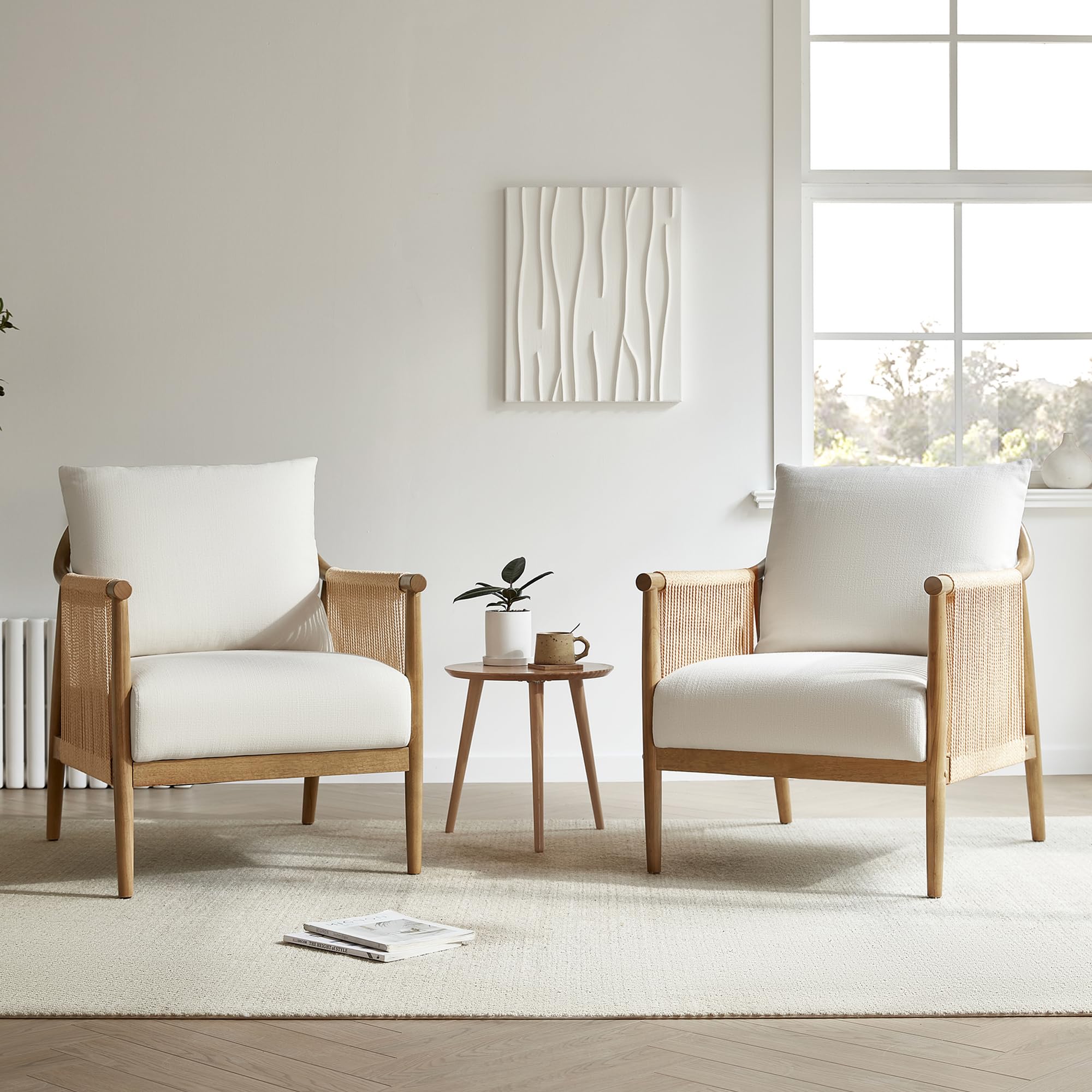 Braid Armchair, Modern Accent Chair for Living Room, Cream