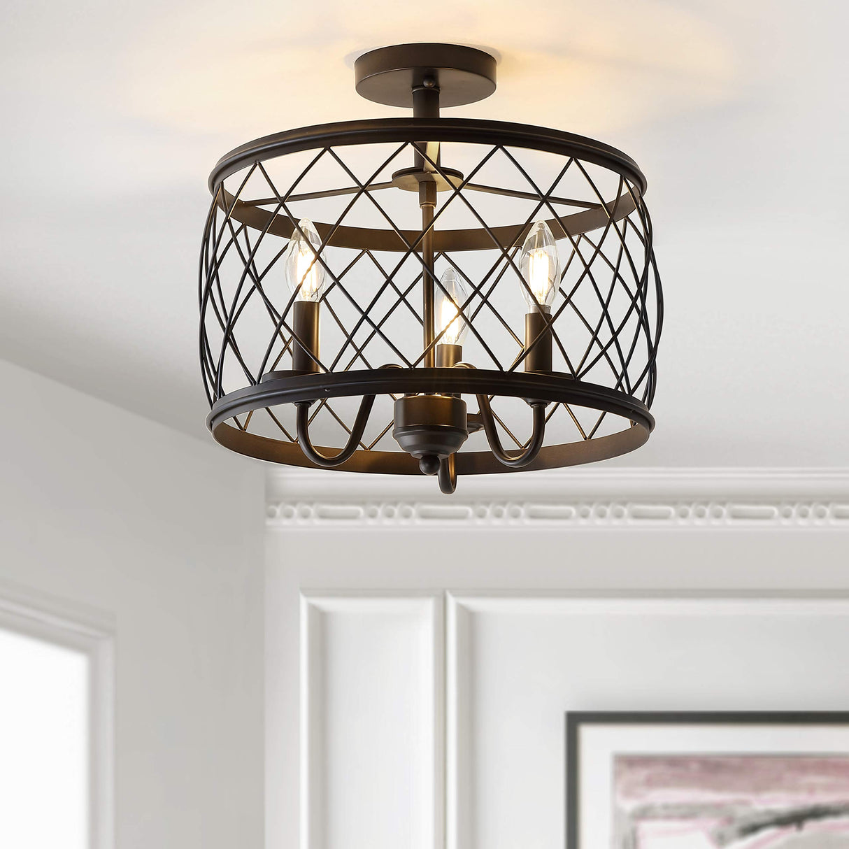 Eleanor 15" 3 Metal LED Semi Flush Mount Ceiling Traditional Dimmable