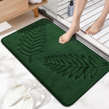 voofly Bath Mat 36" X 24" Memory Foam Absorbent Bathroom Rugs Quick Dry Washable Leaf Bathroom Mats Flannel Velvet Non Slip Bath Rug for Bathroom Floor Green