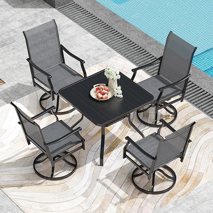 Outdoor Dining Set for 6, 7-Piece Patio Table and Chairs Set, 6 x Swivel Patio Dining Chairs