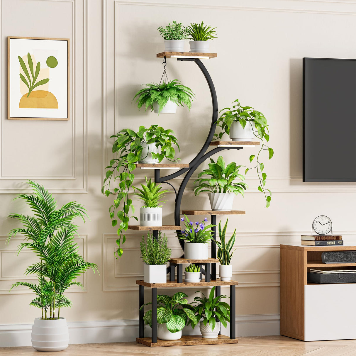 Plant Stand Indoor with Grow Lights, 8 Tiered Indoor Plant Shelf, 62" Tall Plant