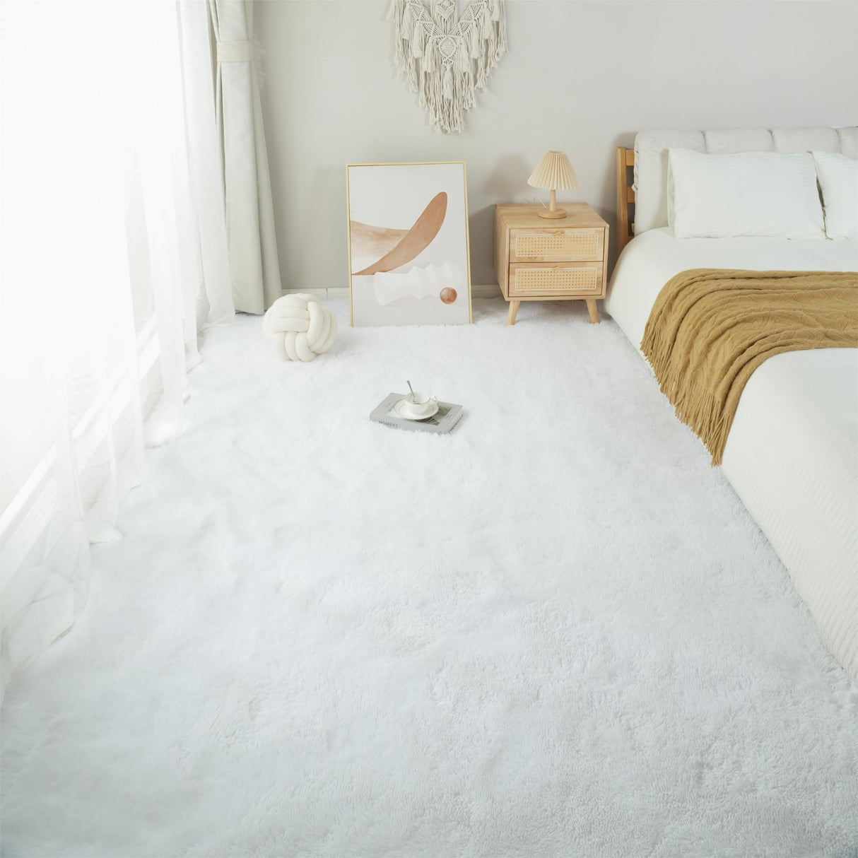 White Fluffy Area Rug Bedroom: Shag Rugs for Bedroom -White Area Rug 5x7 Plush Fuzzy Carpet (White, 5x7 Feet)