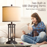 Set of 2 Table Lamps with USB Ports, 27.5" Tall Farmhouse