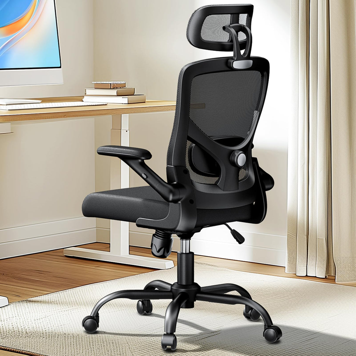 Ergonomic Mesh Office Chair High Back Desk Chair Adjustable Lumbar Support with Headrest Flip-Up Liftable Arms Swivel