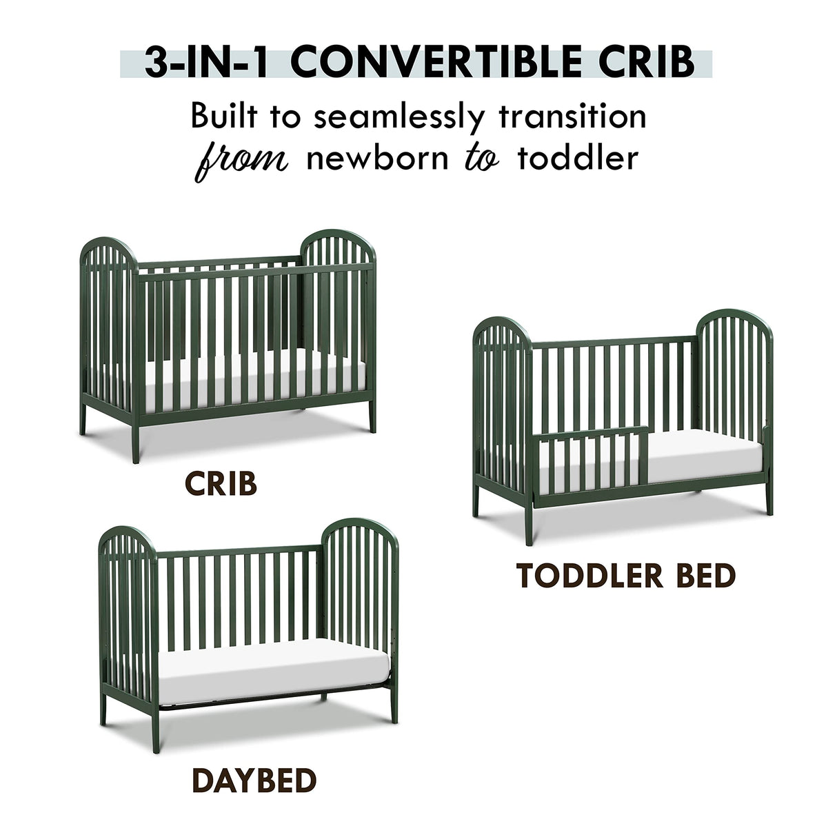 Beau 3-in-1 Convertible Crib in Forest Green, Greenguard Gold Certified