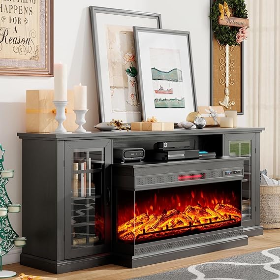 Fireplace TV Stand with 3-Sided Glass Electric Fireplace