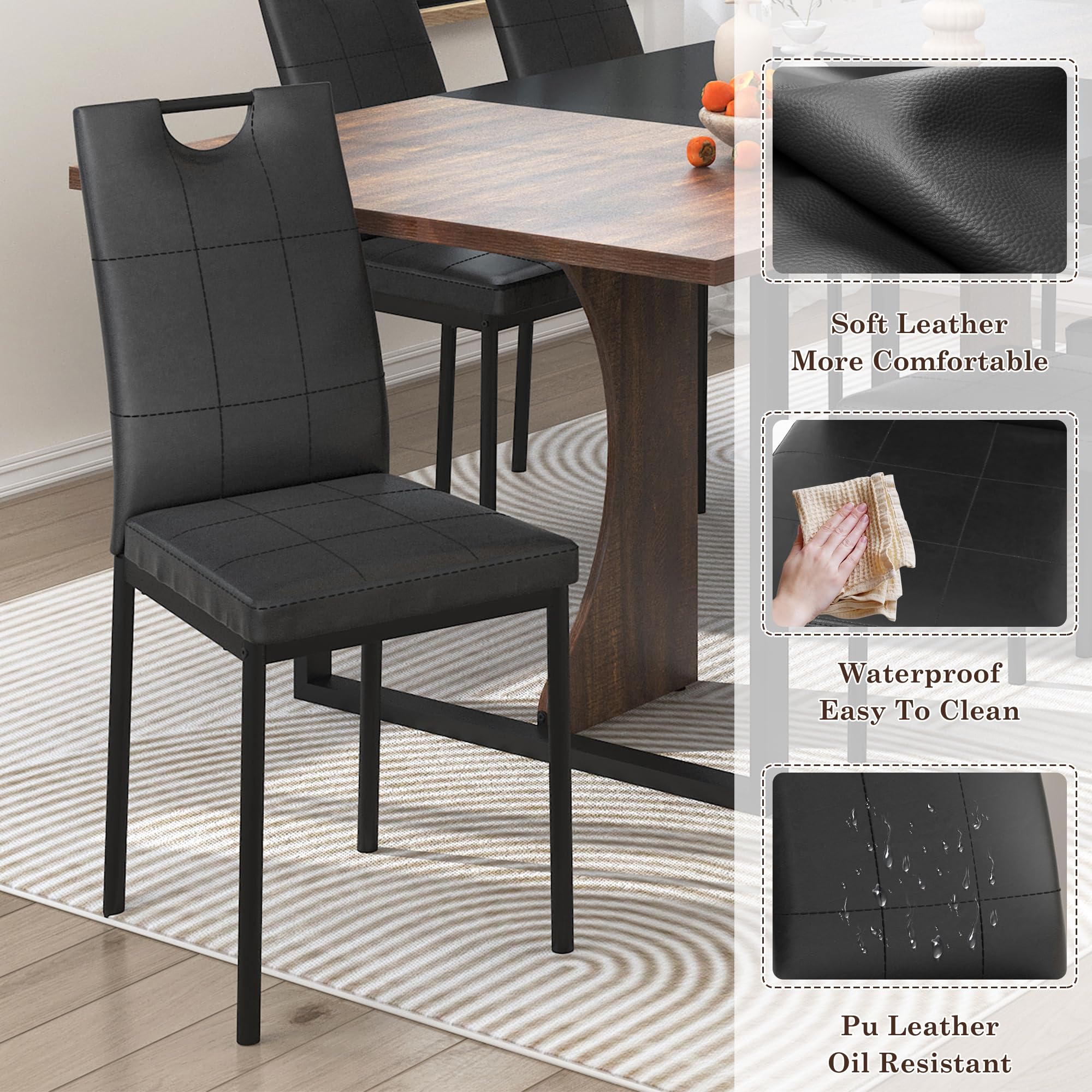 7-Piece Dining Table Set - 71" Wooden Kitchen Table with 6 Chairs