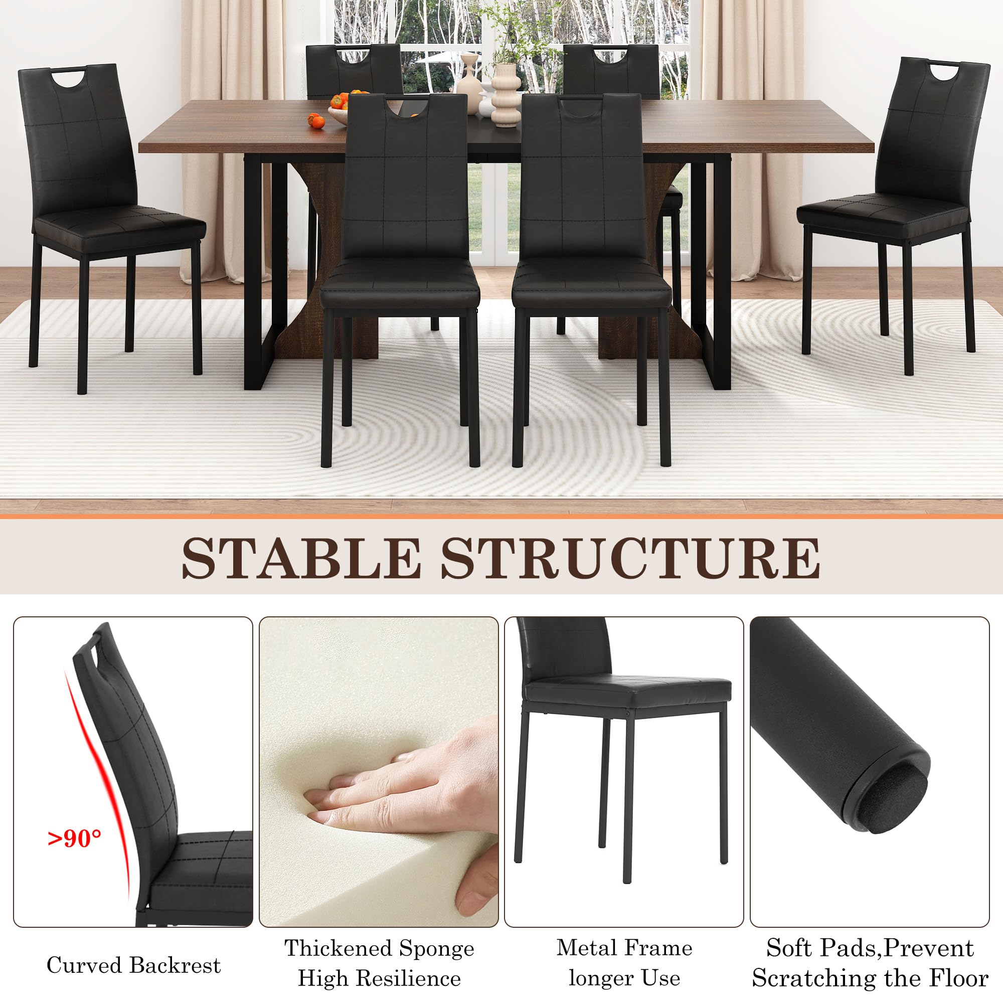 7-Piece Dining Table Set - 71" Wooden Kitchen Table with 6 Chairs