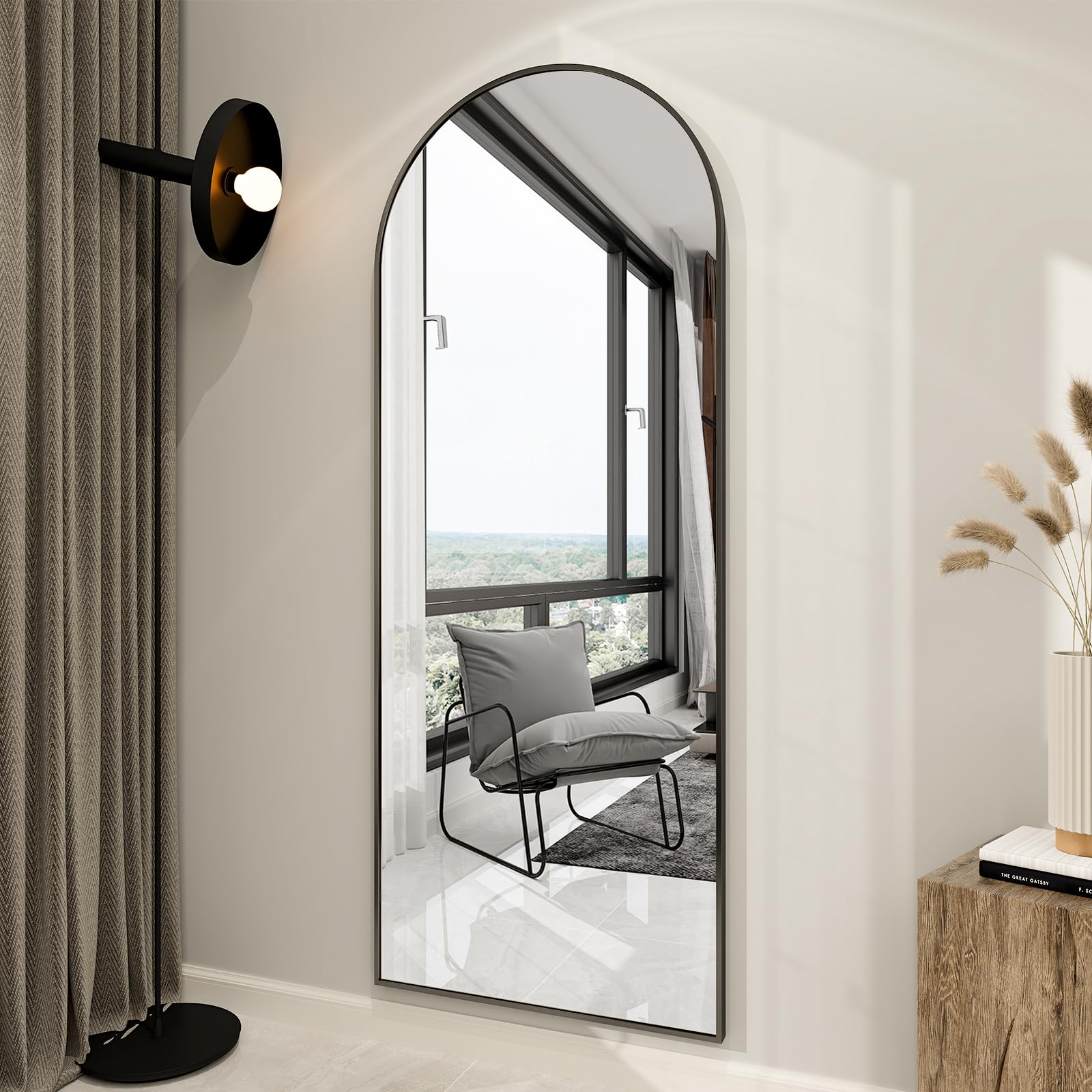 65"x24" Arch Floor Mirror, Full Length Mirror Wall Mirror Hanging or Leaning Arched-Top