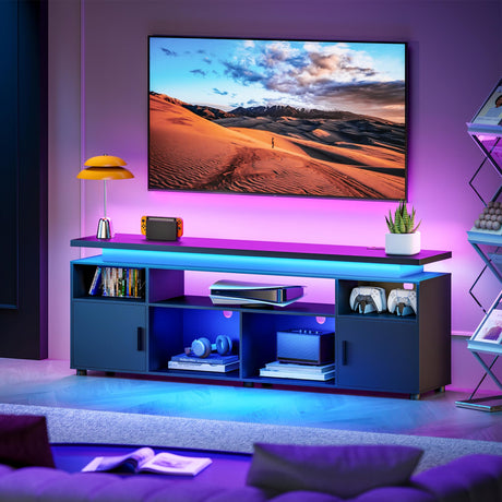 Entertainment Center with LED Lights and Cabinet for 70/75/80 Inch TV, Modern TV