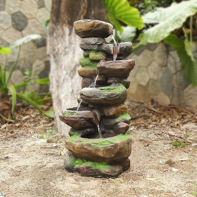 10-Tier Cascading Rock Water Fountain Outdoor Garden Waterfall Fountains Patio