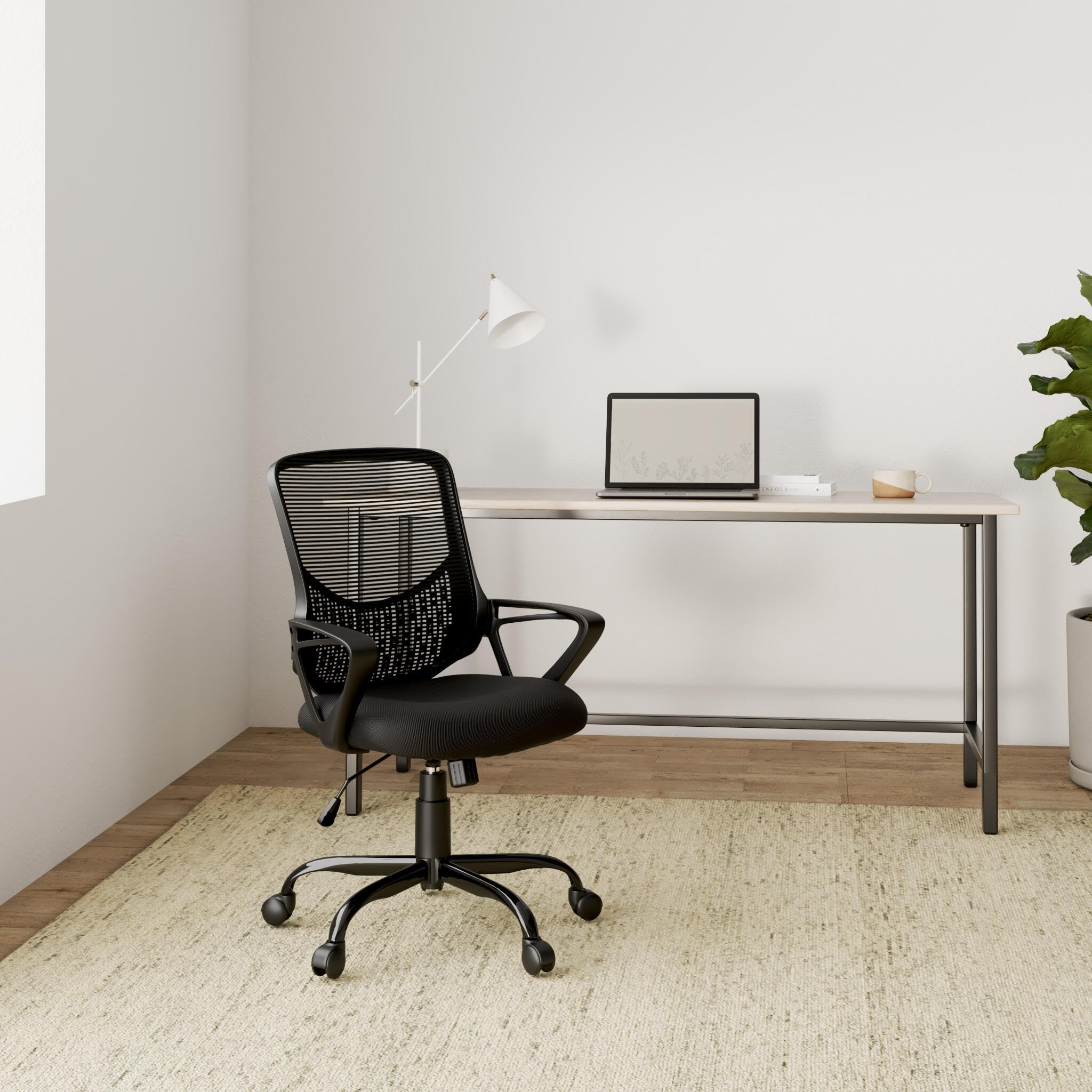 Office Ergonomic Computer Desk Mesh Mid-Back Height Adjustable Swivel Chair, Black