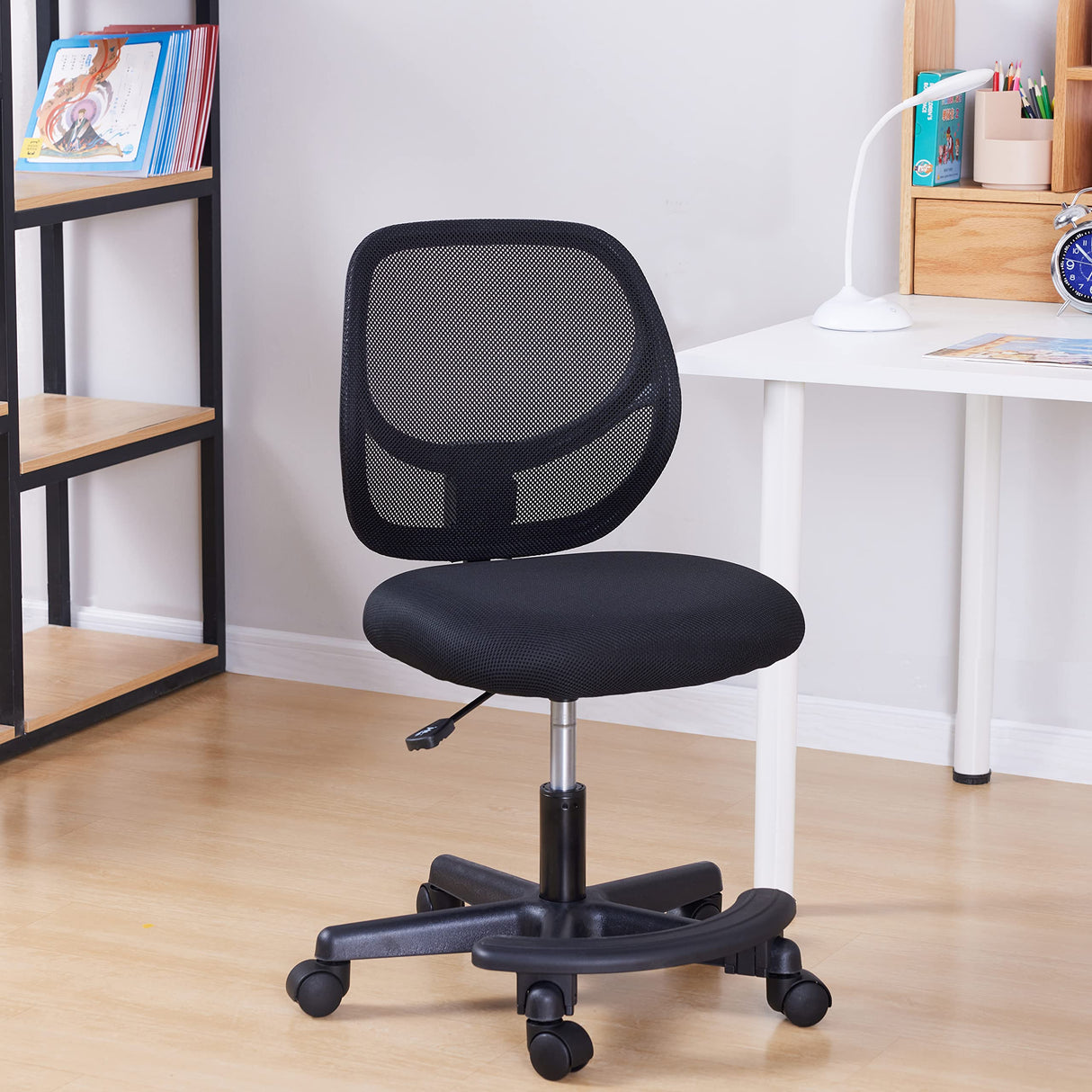 Kids Adjustable Mesh Low-Back Swivel Study Desk Chair with Footrest, Black