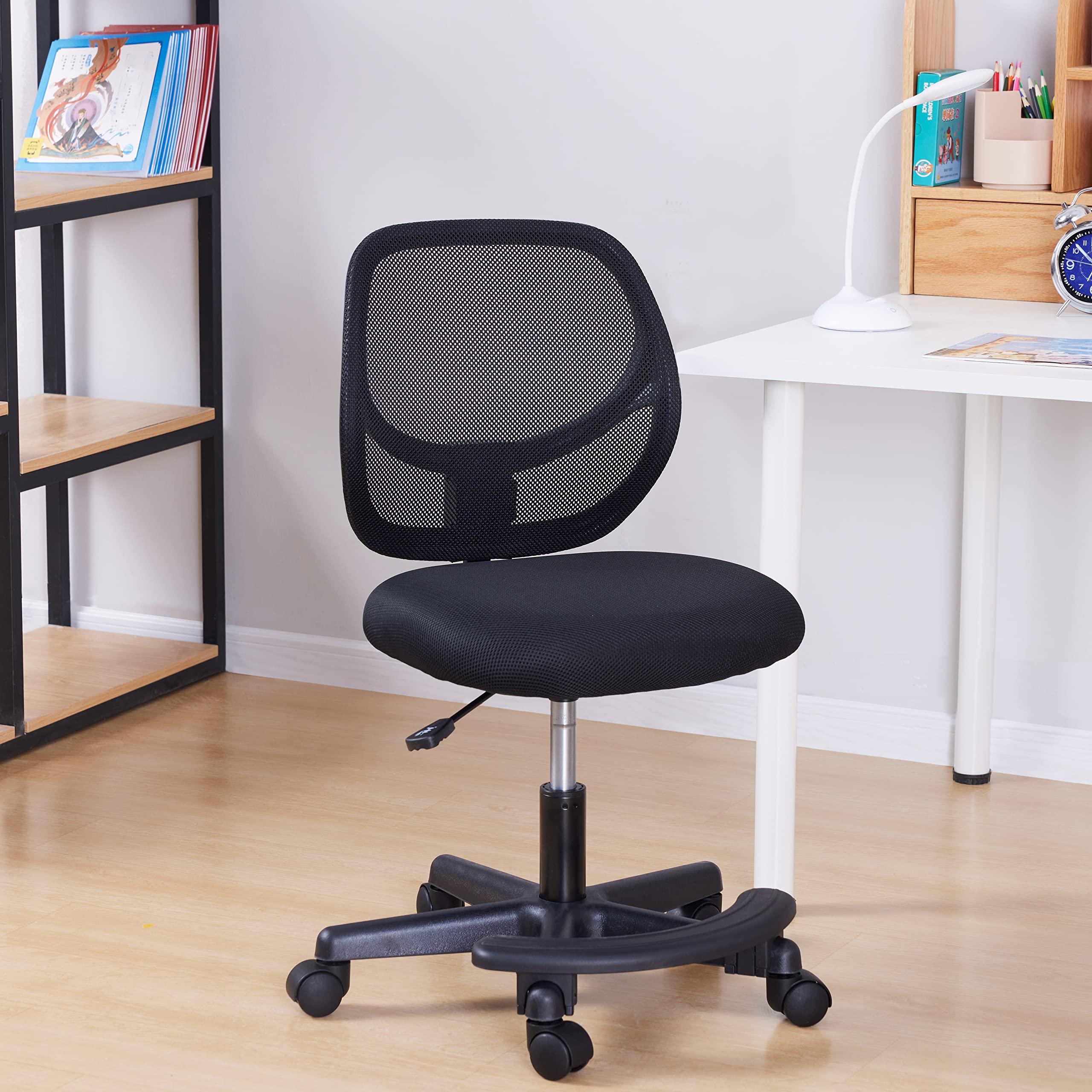 Kids Adjustable Mesh Low-Back Swivel Study Desk Chair with Footrest, Black