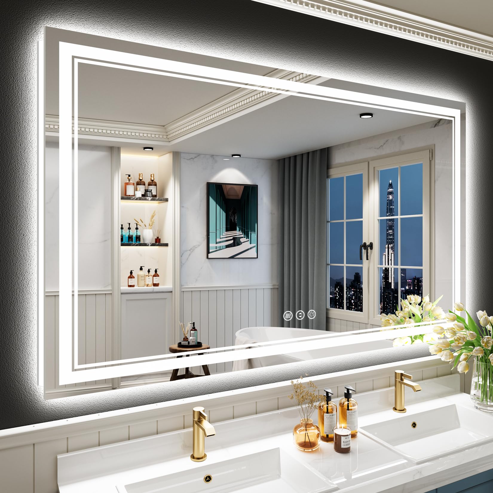 60x36 LED Bathroom Mirror with Lights, Backlit + Front Lit, Anti-Fog Lighted Vanity Mirror