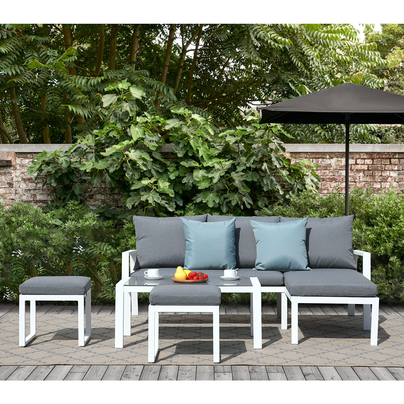 Outdoor Ottomans for Patio Set of 2, Assembled Aluminum Outdoor Footstool