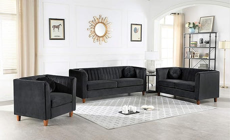 55" Modern Loveseat with Soft-Cushioned Backrest, Piped Details & Tapered Wood Legs