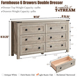 Farmhouse 6 Drawers Dresser for Bedroom, Wood Rustic Wide Chest of Drawers