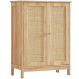 Storage Cabinet with Rattan Doors, Bathroom Storage Cabinet with Adjustable Shelf