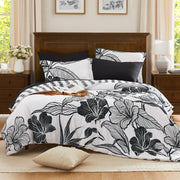 Queen Comforter Set, 7 Pieces Black and White Floral Comforter Set