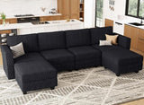 Modular Sectional Sofa with Storage Ottomn Seats, Corduroy Convertible Modular