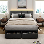 Full Size Upholstered Bed Frame with LED Lights & USB Charging