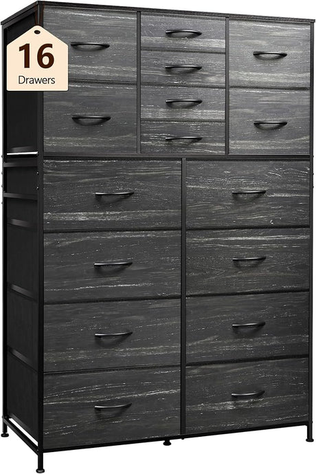 Tall Dresser for Bedroom, Fabric Dresser Storage Tower with 16 Drawers, Chest of Drawers Organizer Unit