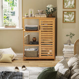 Bathroom Cabinet Bamboo Storage Cabinet with Doors and 3 Side Shelves