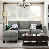 Convertible Sectional Sofa Couch, Modern Linen Fabric L-Shaped, 3-Seat Sofa Sectional