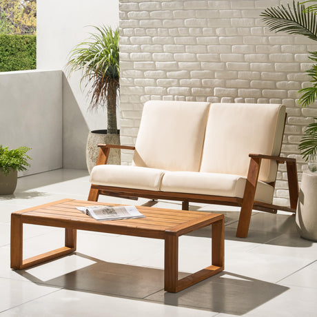 Outdoor Patio Loveseat and Coffee Table Set, Patio Furniture Set with Thick Cushion