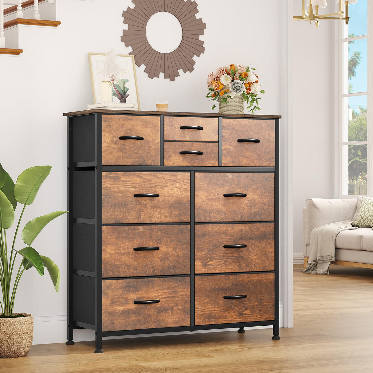 10 Drawer Dresser, Dresser for Room, Fabric Storage Dresser, Chest of Drawers for Living