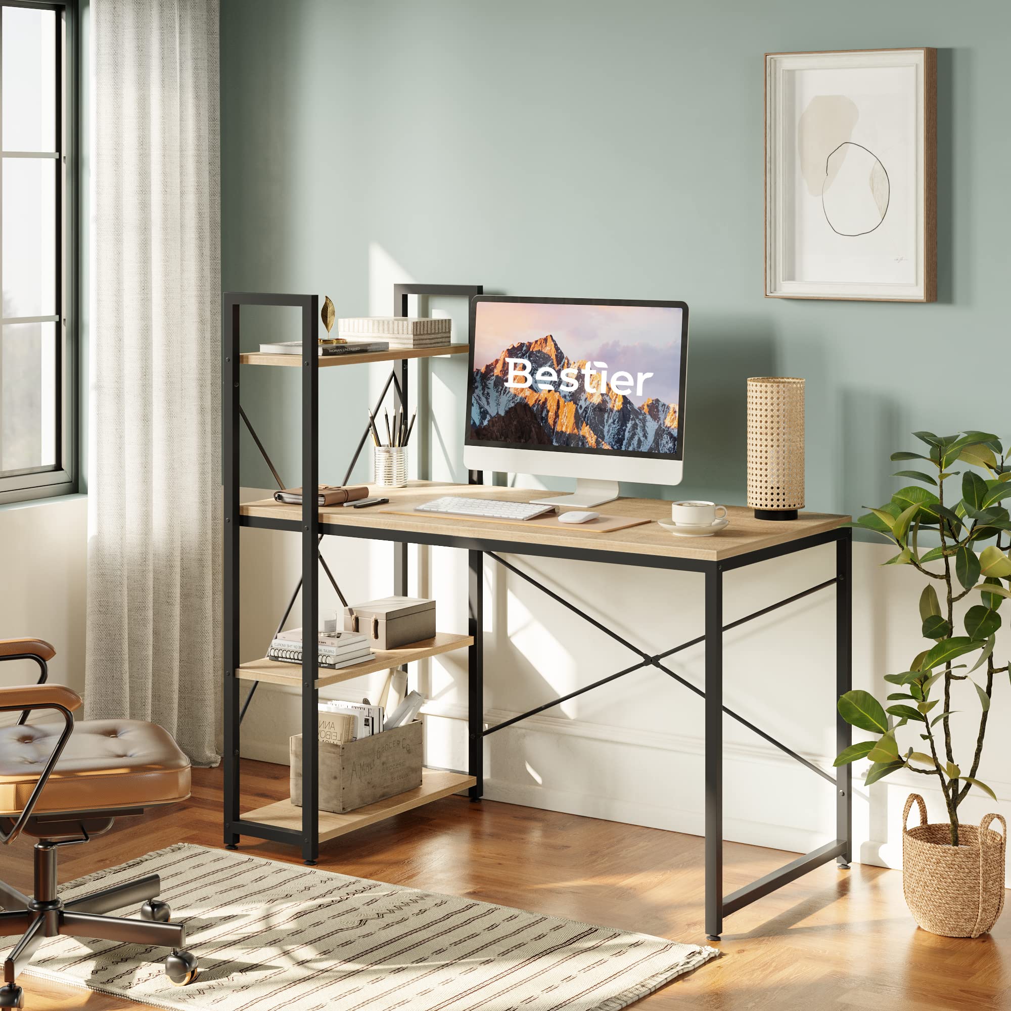 47 Inch Computer Desk with Adjustable Shelves, Simple Writing Desk